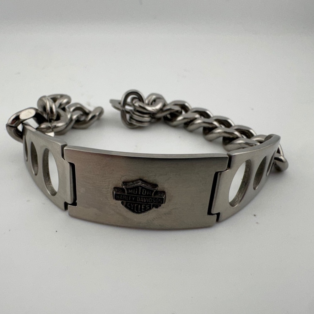Harley Davidson Bracelet Mens 8in Silver ID Curb Chain Speidel Stainless Biker